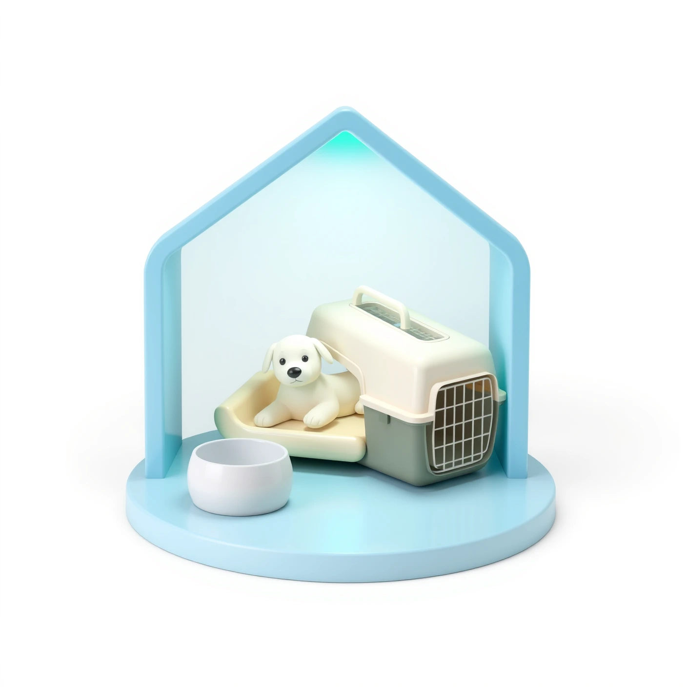 Illustrative pet food, equipment, grooming and preventive-care objects